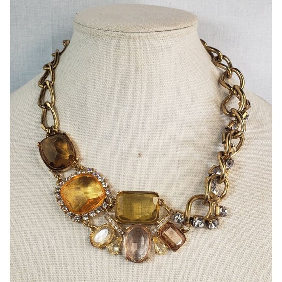 Vintage Talbot Gold Tone Cut Crystal & Resin Statement Necklace - Picture 4 of 12